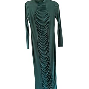 Long Sleeve Ruched Maxi Dress in Deep Green